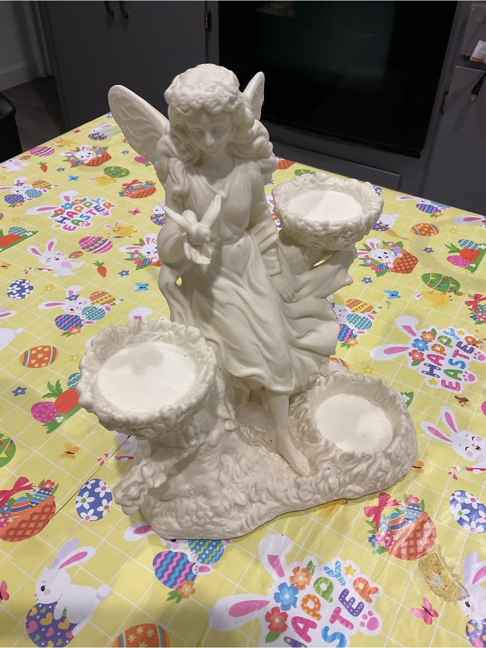 BP—PartyLite WHITE Ceramic Tray with Floral Edge Accent ARIANA’S GARDEN FAIRY